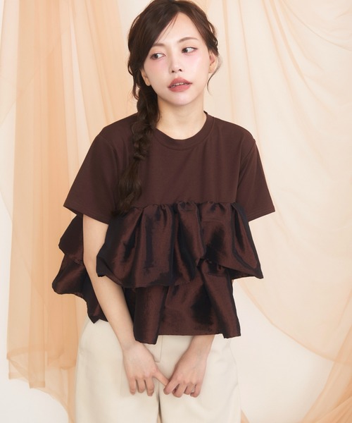 krahe(クレーエ)の「天竺ナイロンドッキングティアードフリルTシャツ(Tシャツ/カットソー・レディース・ブラック/オフホワイト/ブラウン・FREE)」の13枚目の写真