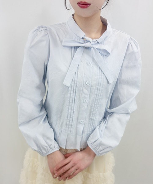 frunco(フランコ)の「【ZOZOTOWN限定】ボウタイピンタックブラウス(シャツ/ブラウス・レディース・ブルー/ホワイト・FREE)」の2枚目の写真