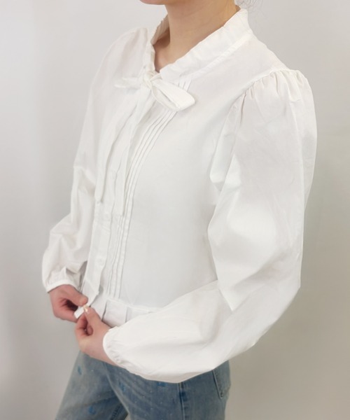frunco(フランコ)の「【ZOZOTOWN限定】ボウタイピンタックブラウス(シャツ/ブラウス・レディース・ブルー/ホワイト・FREE)」の4枚目の写真