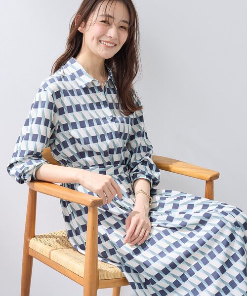 INDIVI（インディヴィ）の「【洗える／2WAY】ベルト付き ジオメトリック柄 シャツワンピース（ワンピース・レディース・ブラック系その他/ネイビー系・05/13/36/38/40/15 /19）」の2枚目の写真