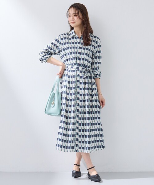 INDIVI（インディヴィ）の「【洗える／2WAY】ベルト付き ジオメトリック柄 シャツワンピース（ワンピース・レディース・ブラック系その他/ネイビー系・05/13/36/38/40/15 /19）」の5枚目の写真