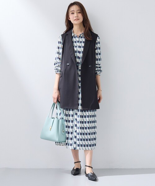 INDIVI（インディヴィ）の「【洗える／2WAY】ベルト付き ジオメトリック柄 シャツワンピース（ワンピース・レディース・ブラック系その他/ネイビー系・05/13/36/38/40/15 /19）」の6枚目の写真