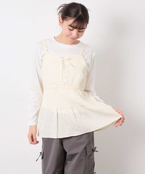 a.v.v（アーヴェヴェ）の「[120-160]3WAYレイヤードキャミソールトップス（Tシャツ/カットソー・キッズ・ミント/アイボリー・120/130/140/150/160）」の2枚目の写真