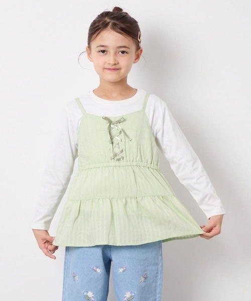 a.v.v（アーヴェヴェ）の「[120-160]3WAYレイヤードキャミソールトップス（Tシャツ/カットソー・キッズ・ミント/アイボリー・120/130/140/150/160）」の4枚目の写真