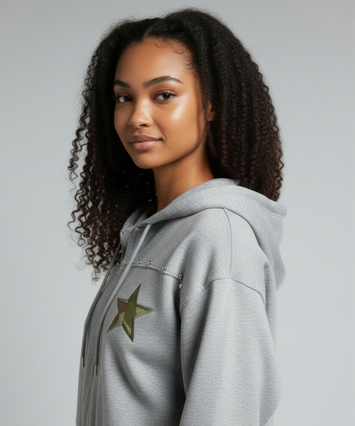 BORN SLIPPY(ボーンスリッピー)の「Camo Star Essential Zip Hoodie (Melange Gray)(パーカー・レディース・その他・FREE)」の2枚目の写真