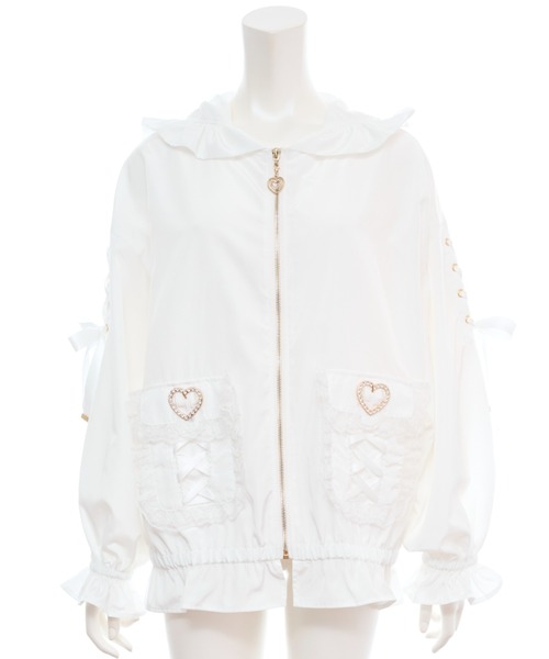 Secret Honey（シークレットハニー）の「うさ耳ハートバックルポケットブルゾン（その他アウター・レディース・ブラック/オフホワイト・MEDIUM）」の9枚目の写真