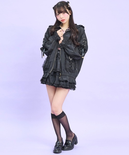 Secret Honey（シークレットハニー）の「うさ耳ハートバックルポケットブルゾン（その他アウター・レディース・ブラック/オフホワイト・MEDIUM）」の7枚目の写真