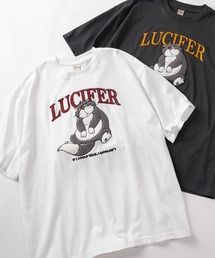 Disney（ディズニー）の「【71】別注【Disney/ディズニー】ミッキーマウス/ベイマックス/ルシファー/101匹わんちゃん アップリケ サガラ刺繍 クルーネックTシャツ/ユニセックス/レディース/メンズ【オリジナルデザイン/ミッキー/ベイマックス/ルシファー】（Tシャツ/カットソー）」