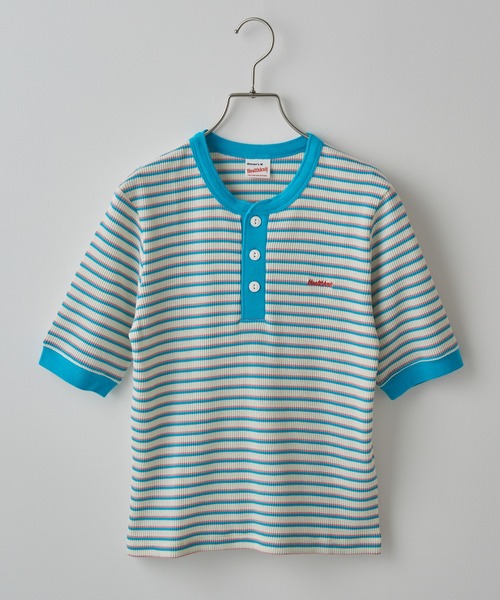 Healthknit（ヘルスニット）の「SALE 一枚でサマになる！【Healthknit】ヘルスニット 26SS 細ボーダーワッフルT  ヘンリーネック/ボーダーTシャツ/ワンポイントロゴ 別注 セール（Tシャツ/カットソー・レディース・アイボリー/ブラウン/ライム・FREE）」の20枚目の写真