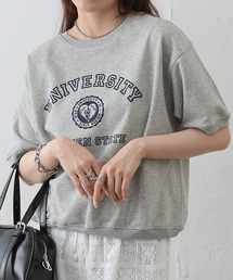 ミニ裏毛半袖カレッジプリントプルオーバー