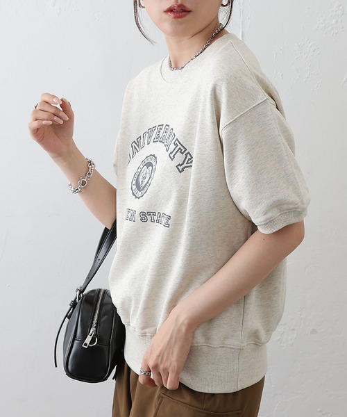 COLONY 2139(コロニートゥーワンスリーナイン)の「ミニ裏毛半袖カレッジプリントプルオーバー(Tシャツ/カットソー・レディース・ライトグレー/グレー/ネイビー・FREE)」の17枚目の写真