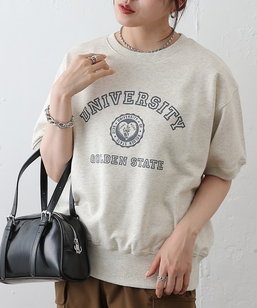 COLONY 2139(コロニートゥーワンスリーナイン)の「ミニ裏毛半袖カレッジプリントプルオーバー(Tシャツ/カットソー・レディース・ライトグレー/グレー/ネイビー・FREE)」の16枚目の写真