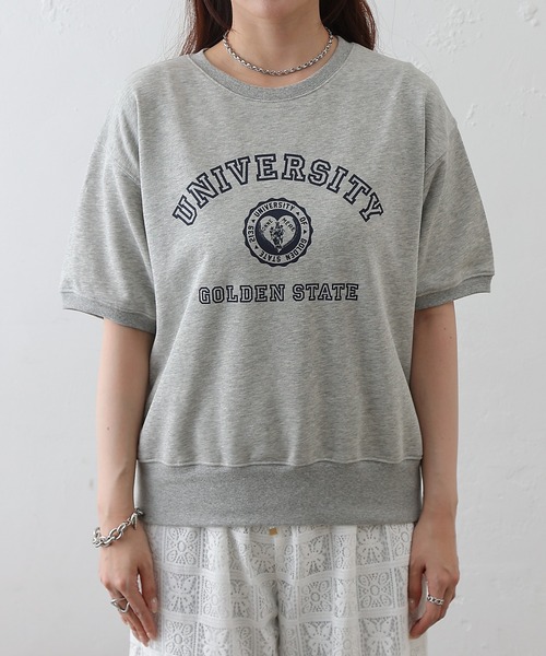 COLONY 2139(コロニートゥーワンスリーナイン)の「ミニ裏毛半袖カレッジプリントプルオーバー(Tシャツ/カットソー・レディース・ライトグレー/グレー/ネイビー・FREE)」の9枚目の写真