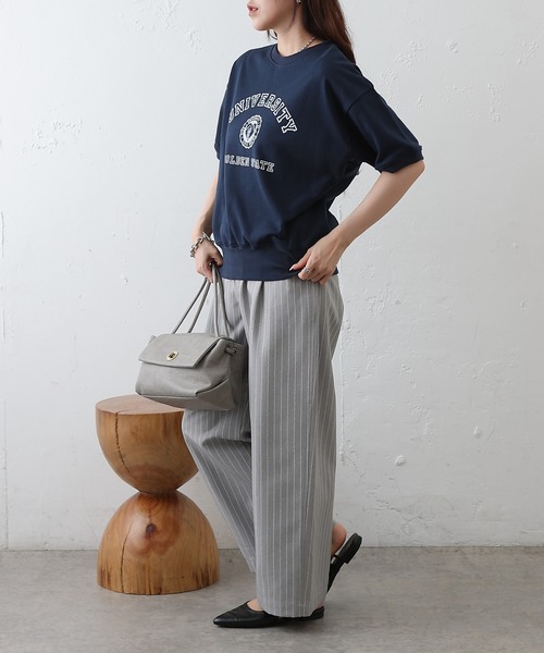 COLONY 2139(コロニートゥーワンスリーナイン)の「ミニ裏毛半袖カレッジプリントプルオーバー(Tシャツ/カットソー・レディース・ライトグレー/グレー/ネイビー・FREE)」の6枚目の写真