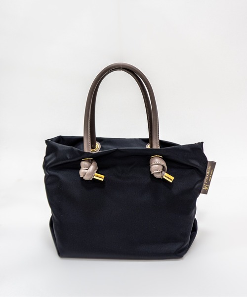 VIOLAd'ORO(ヴィオラドーロ)の「【VIOLAd'ORO/ヴィオラドーロ】ノットハンドル ナイロントートバッグ 2WAY BIANCA Sサイズ made in japan(トートバッグ・レディース・ブラック×ブラック/モカ/ベージュ/ターコイズブルー/ダークグレー/チャコールグレー/ブラック系その他/ブラック・FREE)」の2枚目の写真