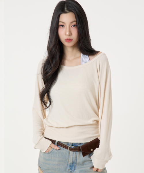UNKNOWN PLANET（アンノウンプラネット）の「[SET]レイヤードストライプホルタートップロングスリーブTシャツベージュ（ニット/セーター・レディース・その他・FREE）」の3枚目の写真