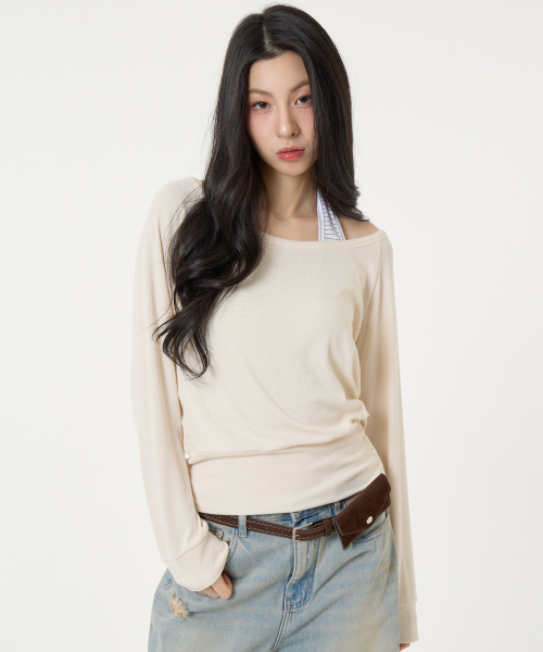 UNKNOWN PLANET（アンノウンプラネット）の「[SET]レイヤードストライプホルタートップロングスリーブTシャツベージュ（ニット/セーター・レディース・その他・FREE）」の5枚目の写真