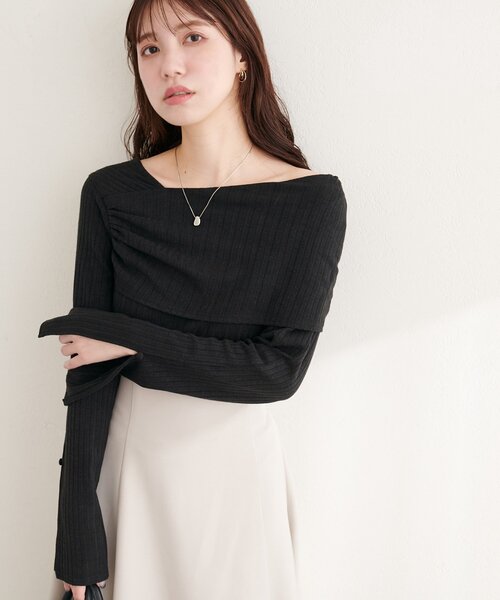 natural couture（ナチュラルクチュール）の「ギャザーオフショルフレア袖ロンT（ニット/セーター・レディース・チャコールグレー/ネイビー/ブラック/アイボリー・FREE）」の14枚目の写真