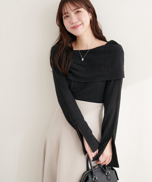 natural couture（ナチュラルクチュール）の「ギャザーオフショルフレア袖ロンT（ニット/セーター・レディース・チャコールグレー/ネイビー/ブラック/アイボリー・FREE）」の15枚目の写真