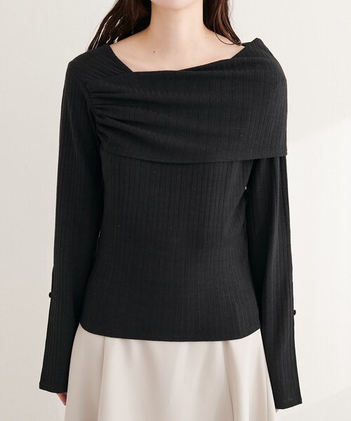 natural couture（ナチュラルクチュール）の「ギャザーオフショルフレア袖ロンT（ニット/セーター・レディース・チャコールグレー/ネイビー/ブラック/アイボリー・FREE）」の17枚目の写真