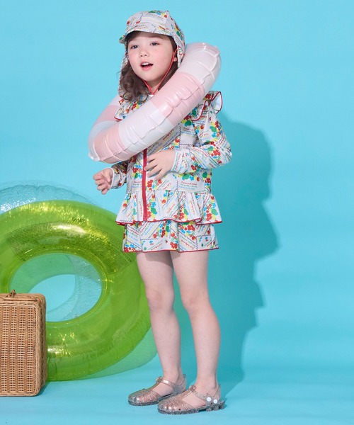 MARKEY'S（マーキーズ）の「【水着/UVカット】フリルワンピース(総柄)（水着・キッズ・アイボリー/ライトブルー・120/110/100/90/140/130）」の7枚目の写真
