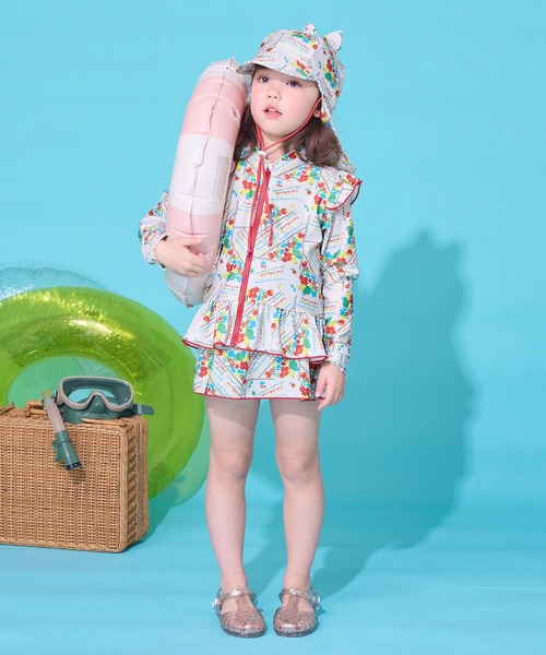 MARKEY'S（マーキーズ）の「【水着/UVカット】フリルワンピース(総柄)（水着・キッズ・アイボリー/ライトブルー・120/110/100/90/140/130）」の8枚目の写真