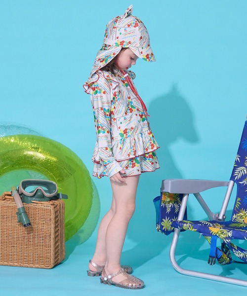 MARKEY'S（マーキーズ）の「【水着/UVカット】フリルワンピース(総柄)（水着・キッズ・アイボリー/ライトブルー・120/110/100/90/140/130）」の9枚目の写真
