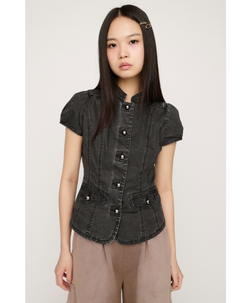 SLY(スライ)の「WASHED FRENCH S/L MILITARY SH ウォッシュドフレンチスリーブミリタリーシャツ 春服(シャツ/ブラウス・レディース・ライトブラック/カーキ・FREE)」の3枚目の写真