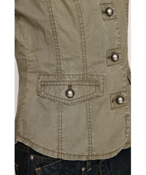 SLY(スライ)の「WASHED FRENCH S/L MILITARY SH ウォッシュドフレンチスリーブミリタリーシャツ 春服(シャツ/ブラウス・レディース・ライトブラック/カーキ・FREE)」の6枚目の写真
