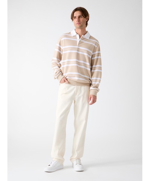 Guess(ゲス)の「YD Striped Polo Sweatshirt ポロシャツ(ポロシャツ・メンズ・ベージュ×ブラック/ベージュ・X-LARGE/LARGE/MEDIUM/SMALL/XX-LARGE)」の5枚目の写真