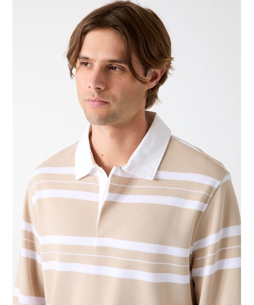 Guess(ゲス)の「YD Striped Polo Sweatshirt ポロシャツ(ポロシャツ・メンズ・ベージュ×ブラック/ベージュ・X-LARGE/LARGE/MEDIUM/SMALL/XX-LARGE)」の4枚目の写真