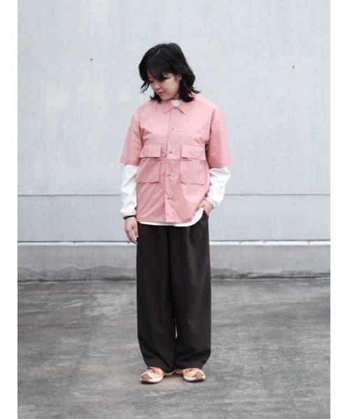 Snow Peak(スノーピーク)の「Snow Peak / U.L. Double Weave Shirt ダブルウィーブ半袖シャツ(シャツ/ブラウス・メンズ・ピンク/ブラック/ブラウン・L/XL/M/S)」の4枚目の写真