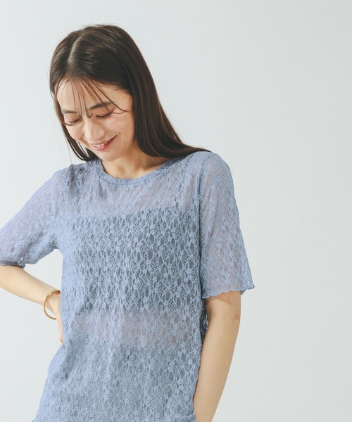 GLOBAL WORK(グローバルワーク)の「ストレッチ総レースプルオーバー半袖/647594(Tシャツ/カットソー・レディース・サックスブルー/ブラック/ホワイト・MEDIUM/LARGE)」の3枚目の写真