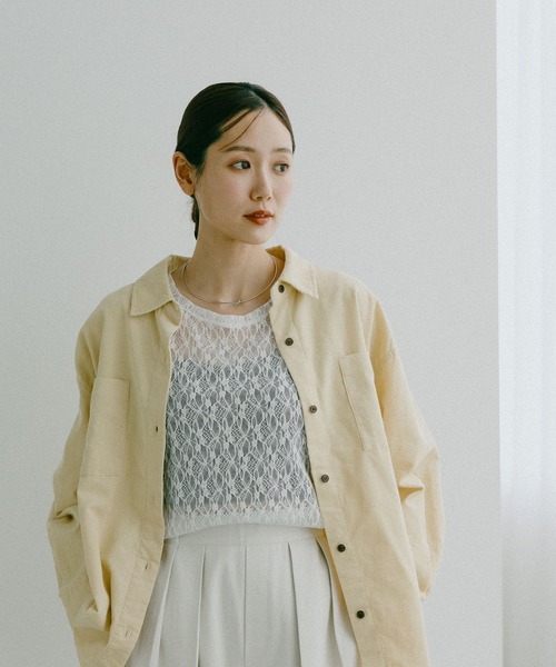 GLOBAL WORK(グローバルワーク)の「ストレッチ総レースプルオーバー半袖/647594(Tシャツ/カットソー・レディース・サックスブルー/ブラック/ホワイト・MEDIUM/LARGE)」の4枚目の写真