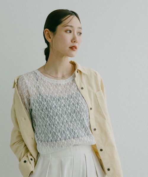 GLOBAL WORK(グローバルワーク)の「ストレッチ総レースプルオーバー半袖/647594(Tシャツ/カットソー・レディース・サックスブルー/ブラック/ホワイト・MEDIUM/LARGE)」の6枚目の写真