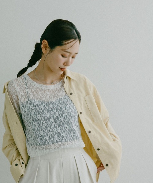 GLOBAL WORK(グローバルワーク)の「ストレッチ総レースプルオーバー半袖/647594(Tシャツ/カットソー・レディース・サックスブルー/ブラック/ホワイト・MEDIUM/LARGE)」の7枚目の写真