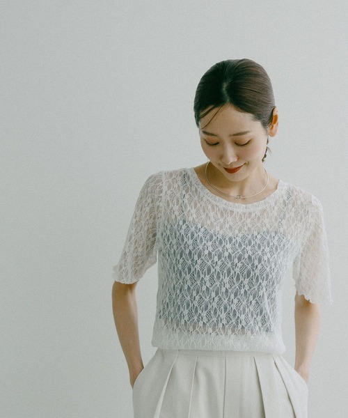 GLOBAL WORK(グローバルワーク)の「ストレッチ総レースプルオーバー半袖/647594(Tシャツ/カットソー・レディース・サックスブルー/ブラック/ホワイト・MEDIUM/LARGE)」の8枚目の写真