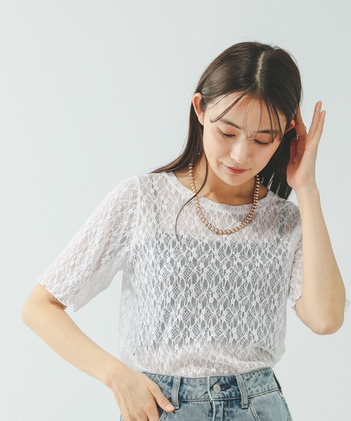 GLOBAL WORK(グローバルワーク)の「ストレッチ総レースプルオーバー半袖/647594(Tシャツ/カットソー・レディース・サックスブルー/ブラック/ホワイト・MEDIUM/LARGE)」の11枚目の写真