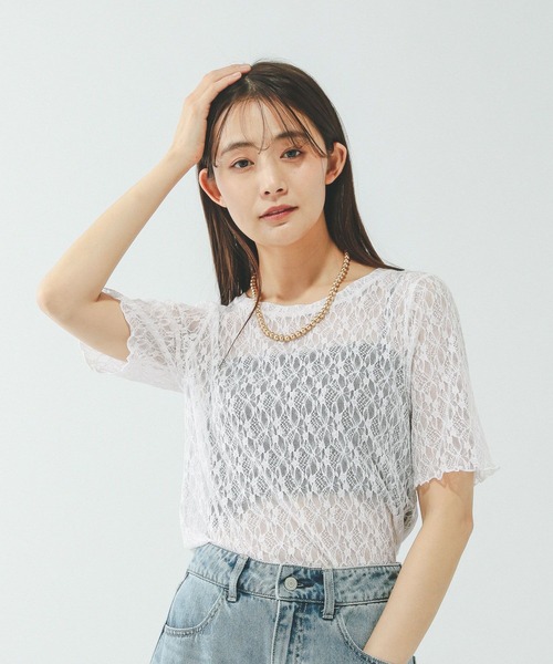 GLOBAL WORK(グローバルワーク)の「ストレッチ総レースプルオーバー半袖/647594(Tシャツ/カットソー・レディース・サックスブルー/ブラック/ホワイト・MEDIUM/LARGE)」の12枚目の写真