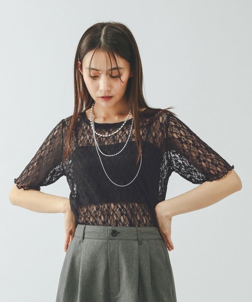 GLOBAL WORK(グローバルワーク)の「ストレッチ総レースプルオーバー半袖/647594(Tシャツ/カットソー・レディース・サックスブルー/ブラック/ホワイト・MEDIUM/LARGE)」の16枚目の写真