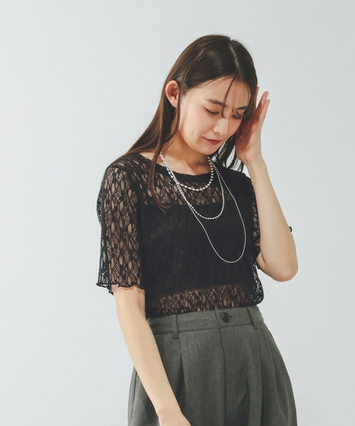 GLOBAL WORK(グローバルワーク)の「ストレッチ総レースプルオーバー半袖/647594(Tシャツ/カットソー・レディース・サックスブルー/ブラック/ホワイト・MEDIUM/LARGE)」の17枚目の写真