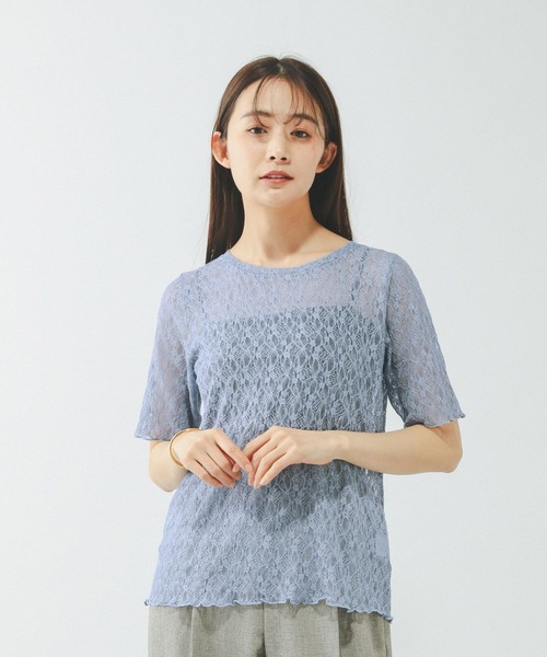 GLOBAL WORK(グローバルワーク)の「ストレッチ総レースプルオーバー半袖/647594(Tシャツ/カットソー・レディース・サックスブルー/ブラック/ホワイト・MEDIUM/LARGE)」の20枚目の写真