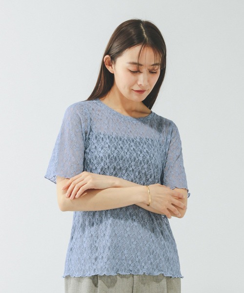 GLOBAL WORK(グローバルワーク)の「ストレッチ総レースプルオーバー半袖/647594(Tシャツ/カットソー・レディース・サックスブルー/ブラック/ホワイト・MEDIUM/LARGE)」の21枚目の写真