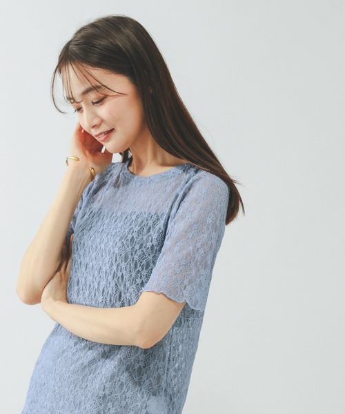 GLOBAL WORK(グローバルワーク)の「ストレッチ総レースプルオーバー半袖/647594(Tシャツ/カットソー・レディース・サックスブルー/ブラック/ホワイト・MEDIUM/LARGE)」の22枚目の写真