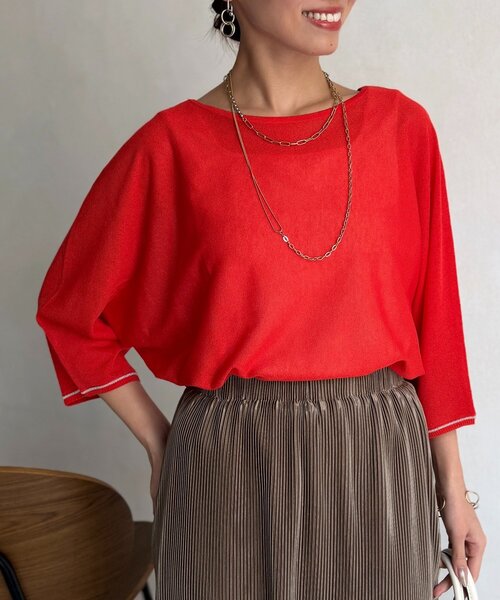 Chez toi(シェトワ)の「UV加工ドルマンプルオーバー(ニット/セーター・レディース・レッド/ネイビー/チャコールグレー/オフホワイト・FREE)」の4枚目の写真