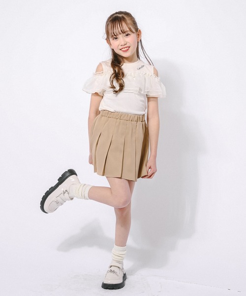 URBAN CHERRY（アーバンチェリー）の「「快適さらリブ素材」カットショルダーシアーフリルリブトップス（Tシャツ/カットソー・キッズ・チャコール/アイボリー/ブラック・140cm/130cm/120cm/110cm/150cm）」の9枚目の写真