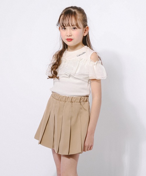 URBAN CHERRY（アーバンチェリー）の「「快適さらリブ素材」カットショルダーシアーフリルリブトップス（Tシャツ/カットソー・キッズ・チャコール/アイボリー/ブラック・140cm/130cm/120cm/110cm/150cm）」の6枚目の写真