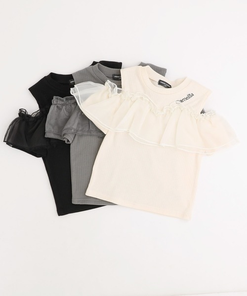 URBAN CHERRY（アーバンチェリー）の「「快適さらリブ素材」カットショルダーシアーフリルリブトップス（Tシャツ/カットソー・キッズ・チャコール/アイボリー/ブラック・140cm/130cm/120cm/110cm/150cm）」の16枚目の写真
