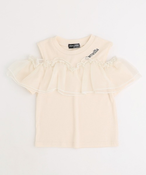 URBAN CHERRY（アーバンチェリー）の「「快適さらリブ素材」カットショルダーシアーフリルリブトップス（Tシャツ/カットソー・キッズ・チャコール/アイボリー/ブラック・140cm/130cm/120cm/110cm/150cm）」の12枚目の写真