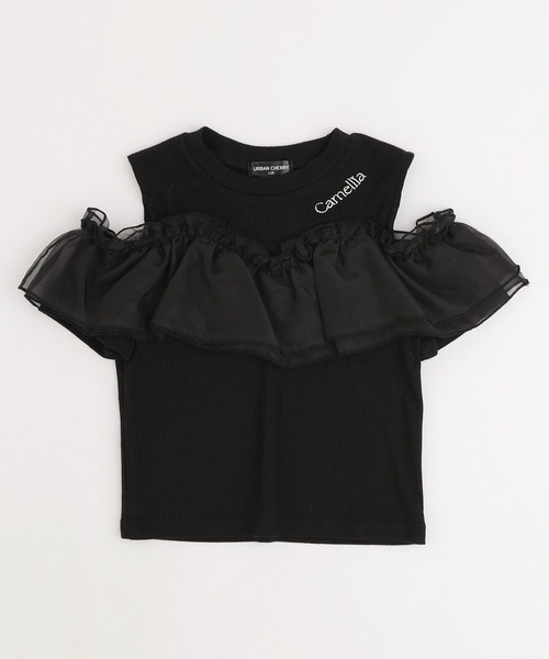URBAN CHERRY（アーバンチェリー）の「「快適さらリブ素材」カットショルダーシアーフリルリブトップス（Tシャツ/カットソー・キッズ・チャコール/アイボリー/ブラック・140cm/130cm/120cm/110cm/150cm）」の15枚目の写真
